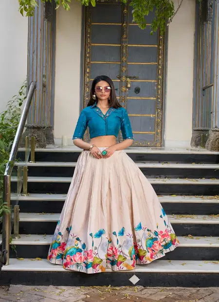 NNK1131 Tussar Silk With Floral Print Lehenga With Blouse Indo Western Collection Wholesale In India